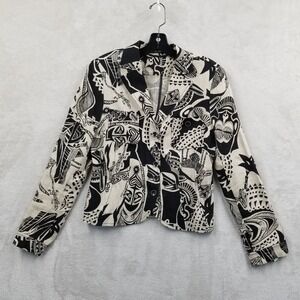 Vtg‎ Gil Bret Jacket Women 8 Tan Black Linen Printed Fitted Crop Pockets Aztec